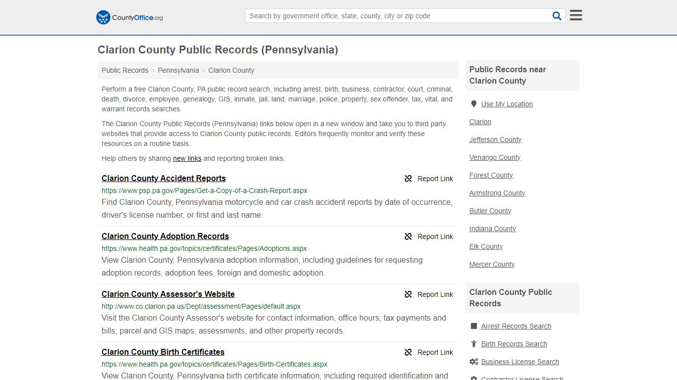 Clarion County Public Records (Pennsylvania) - County Office