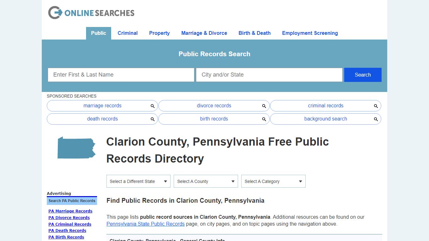 Clarion County, Pennsylvania Public Records Directory