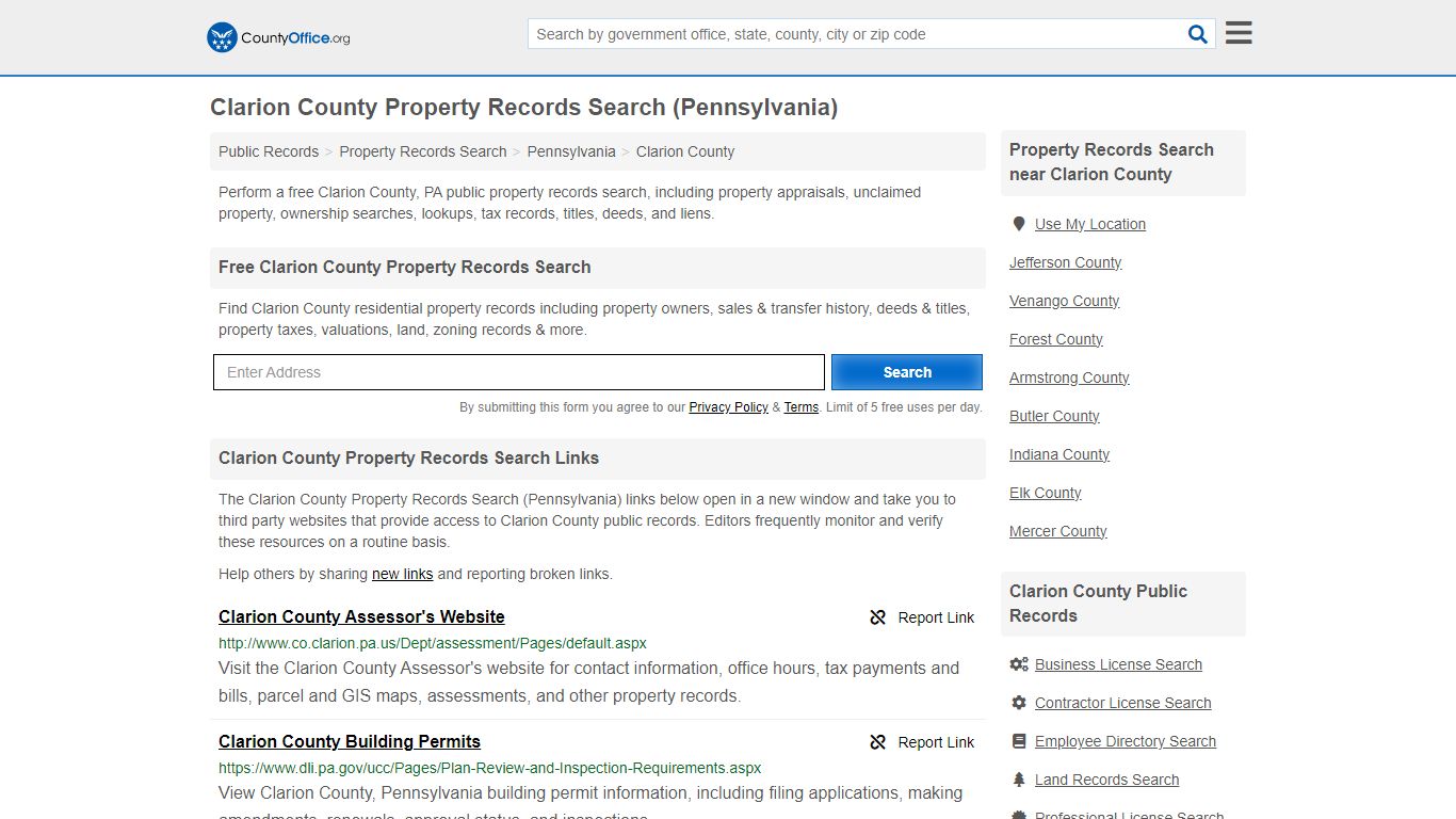 Clarion County Property Records Search (Pennsylvania) - County Office